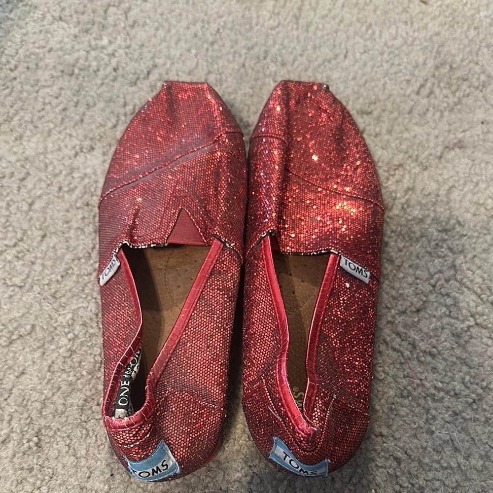 TOMS Sparkly Red Glitter Loafers